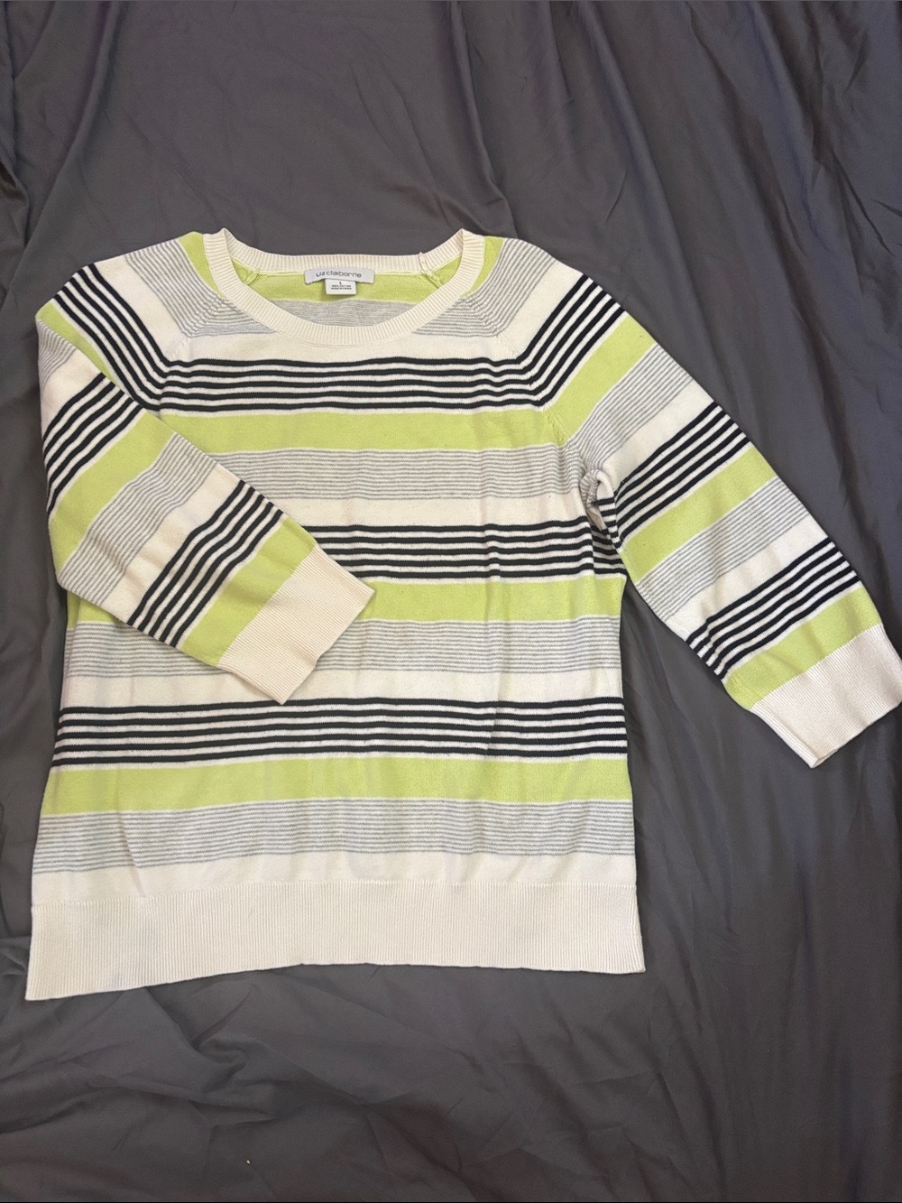 Women’s size L 100% cotton sweater 3/4 length sleeve striped Liz Claiborne